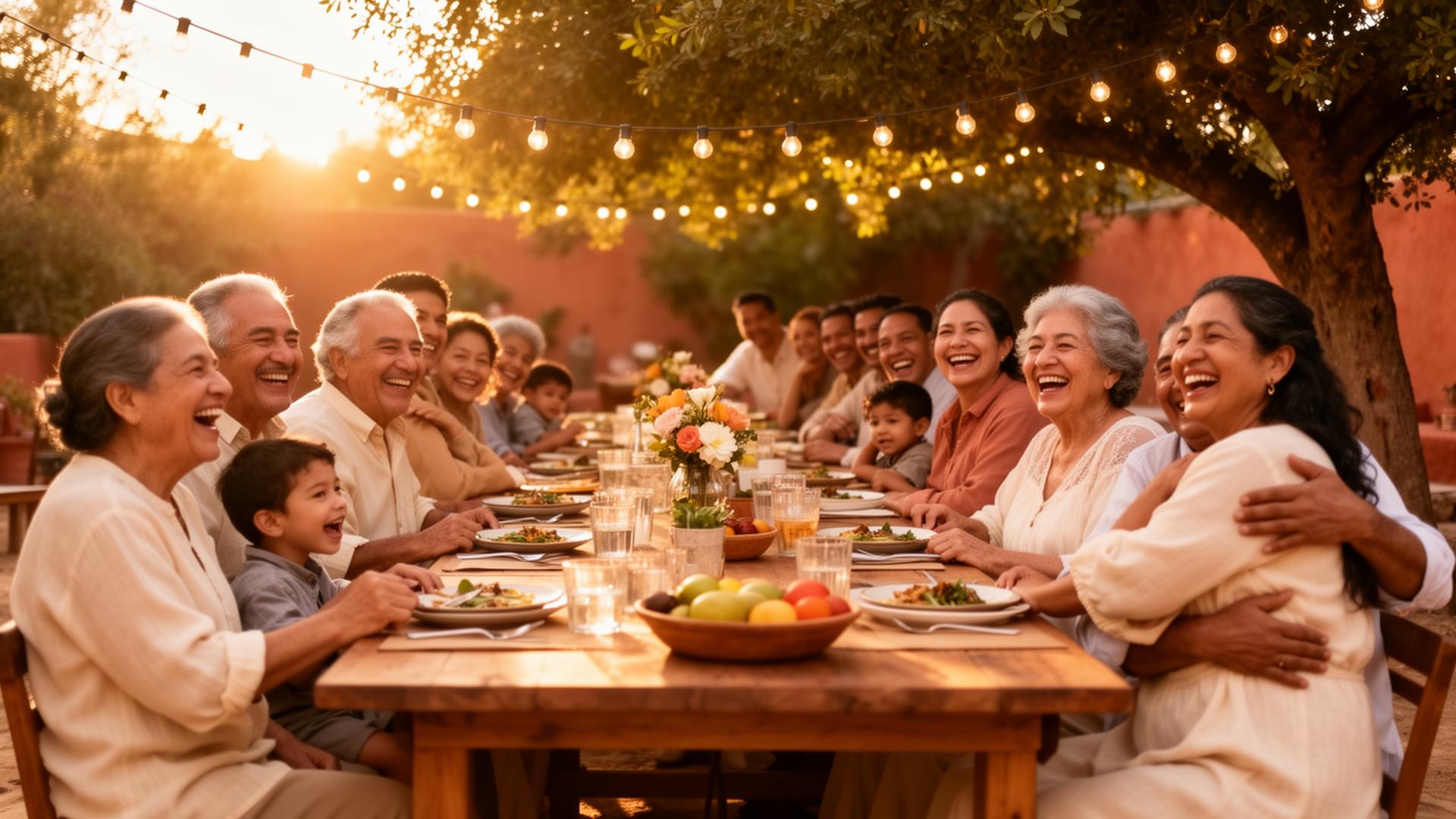 Family and guests sharing a meal outdoors at Amane House
